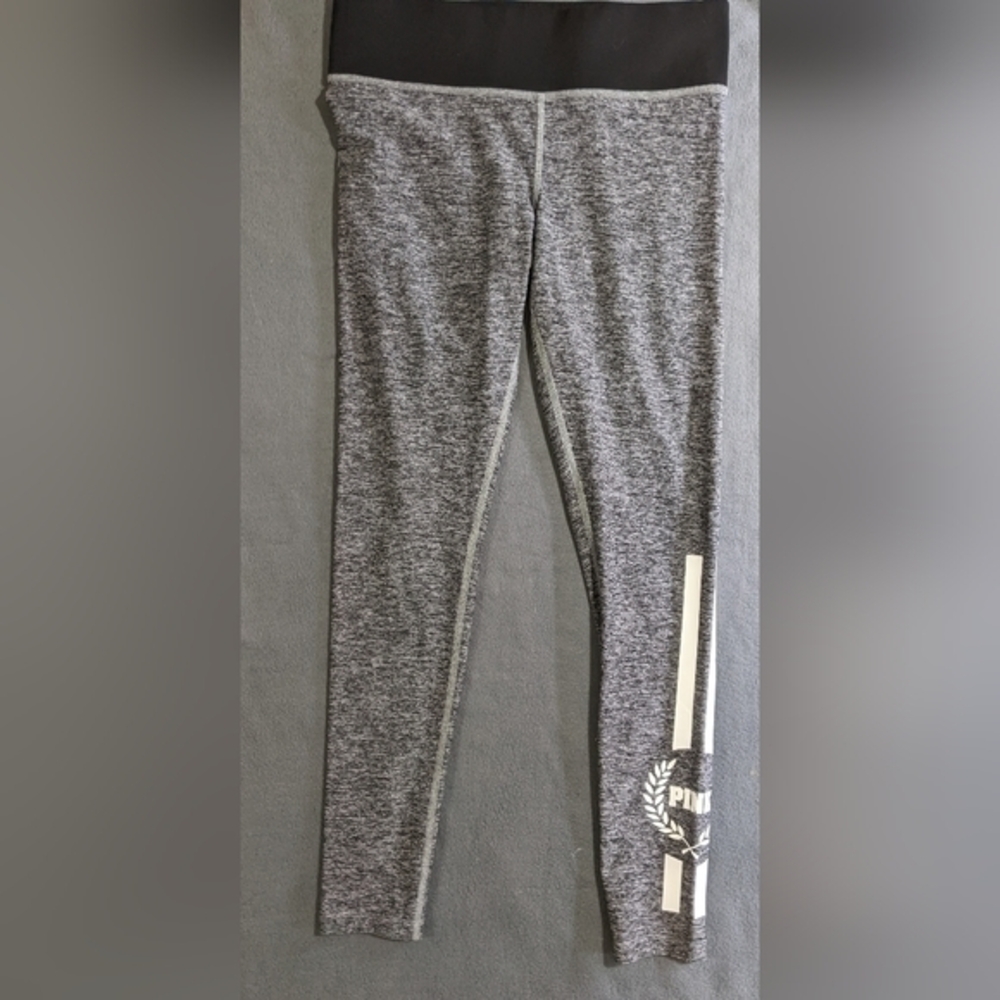 Victoria's Secret PINK Logo High Wasted Leggings Yoga Gym Pants Gray Size Small
